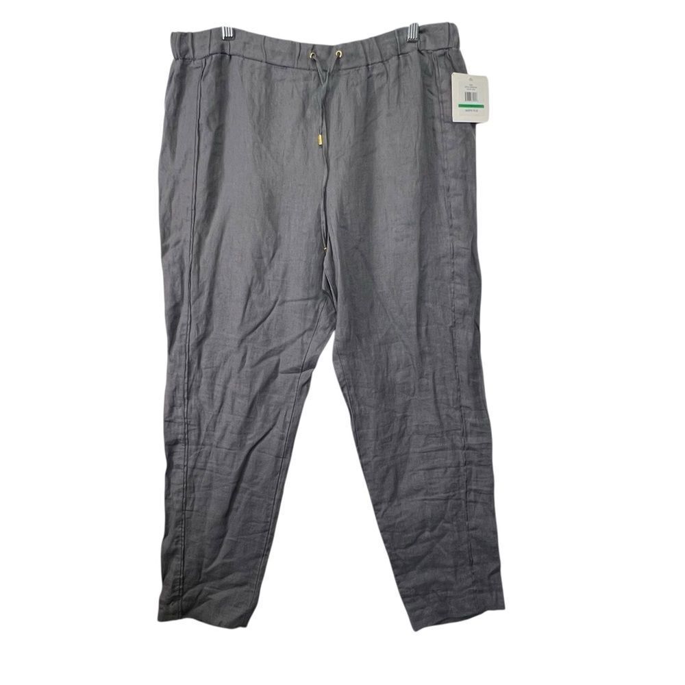 New large Ellen Tracy 100% Linen High Waisted Tapered Leg Soft Pants color iron